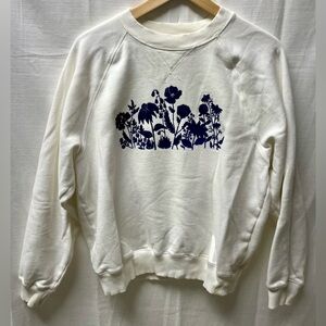 American Eagle Outfitters White Sweatshirt with Blue Floral Design